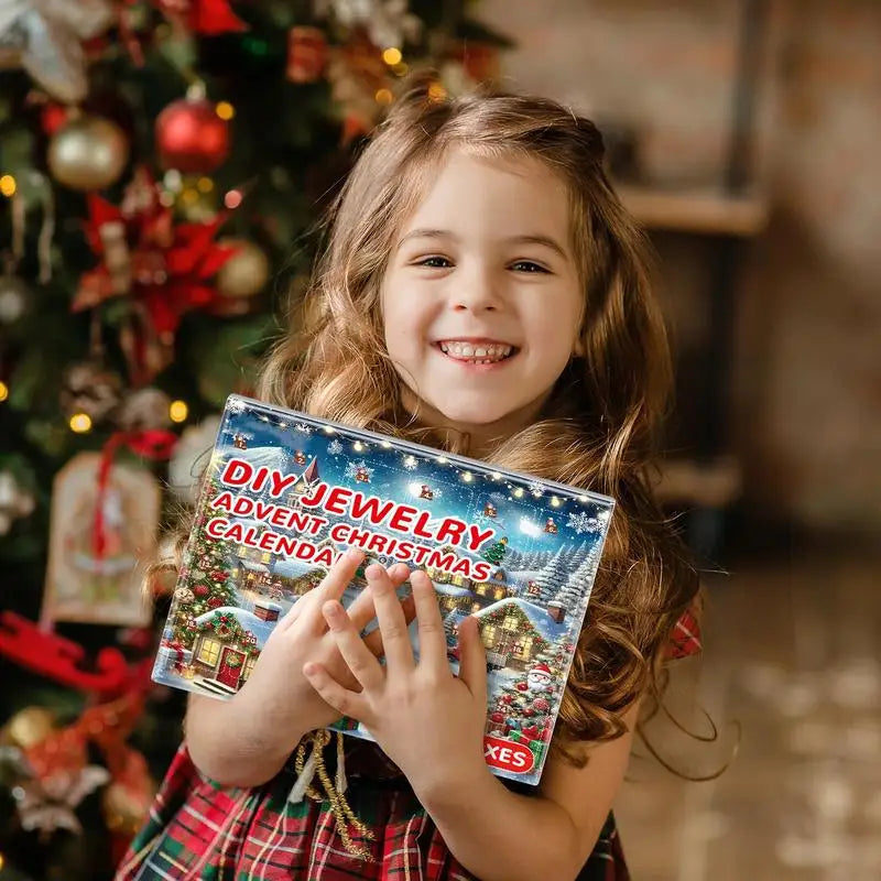 Christmas Jewelry Advent Calendar DIY Bracelet Making Kit 2025 Xmas Gift for Kids Christmas Countdown Calendars Jewelry Box