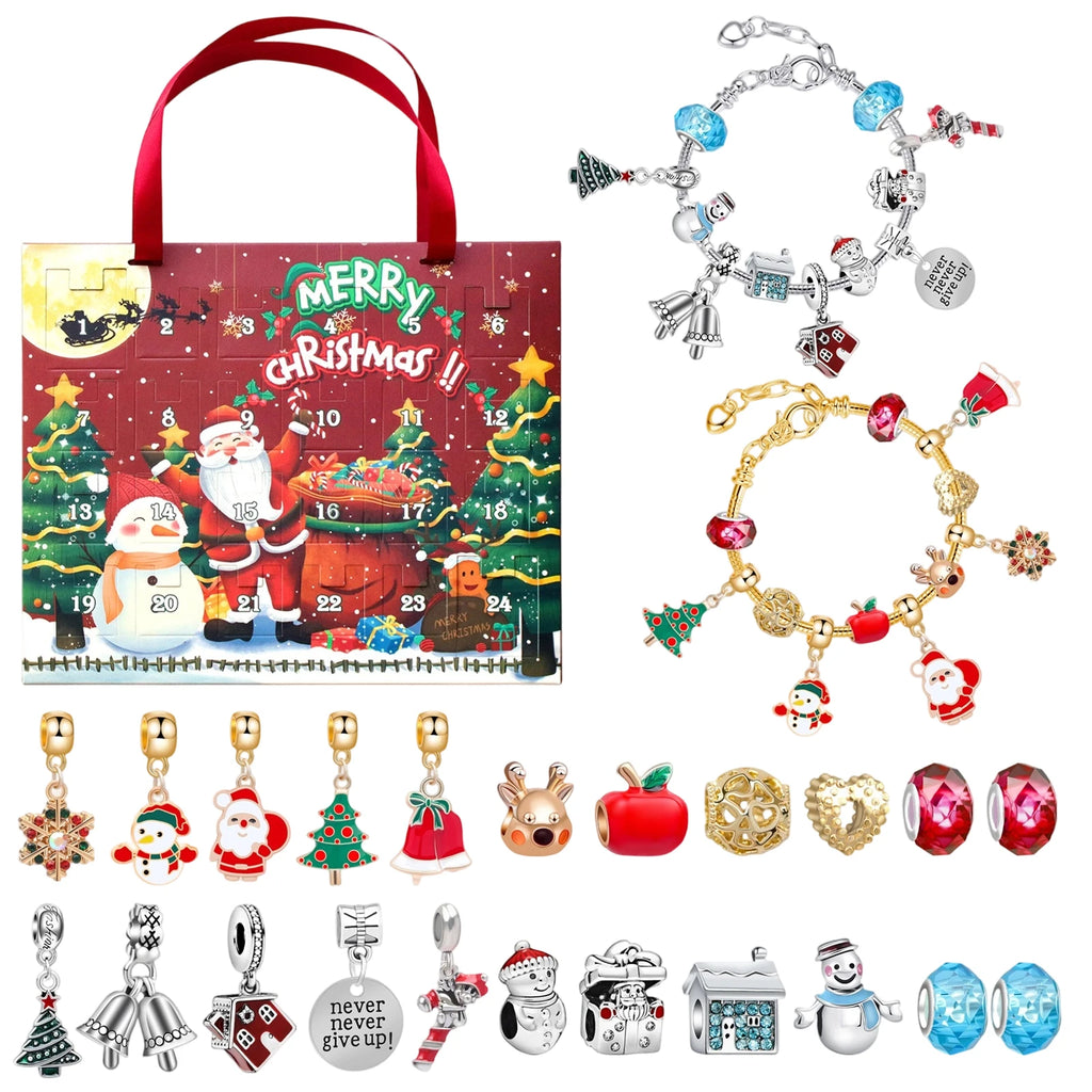 Christmas Advent Calendar Charm Bracelets 2025 for Kids, 24 Days Christmas adventure.