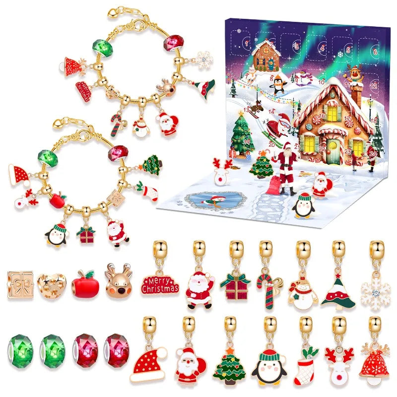 Advent Calendar 2025 Jewelry Advent Christmas Bracelet for 24 Days Countdown Festive Atmosphere Enhancer Jewelry Crafting Kit