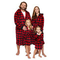 Family Matching Christmas Parent-child Nightwear Red Plaid Printed Pattern Long Sleeve Thick Hooded Nightgown with Belt