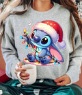 Women's Stitch Christmas Sweater Santa Hat & Lights Graphic Sweatshirts Festive Stitch Kawaii Cartoon Sweatshirt Woman Clothing