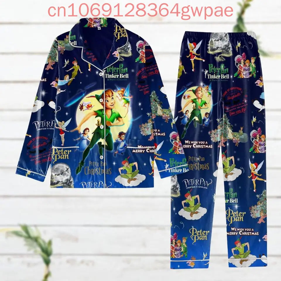Disney Tinker Bell Pajama Set 3D Print Christmas Casual Men's and Women's Long Sleeve Shirt Pajama Set Family Pajama Sets