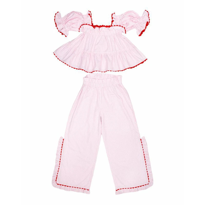 Women Christmas Plaid Loungwear Set Y2K Puff Sleeve Babydoll Tops Ruffle Split Wide Leg Pants Xmas Gingham Pajamas